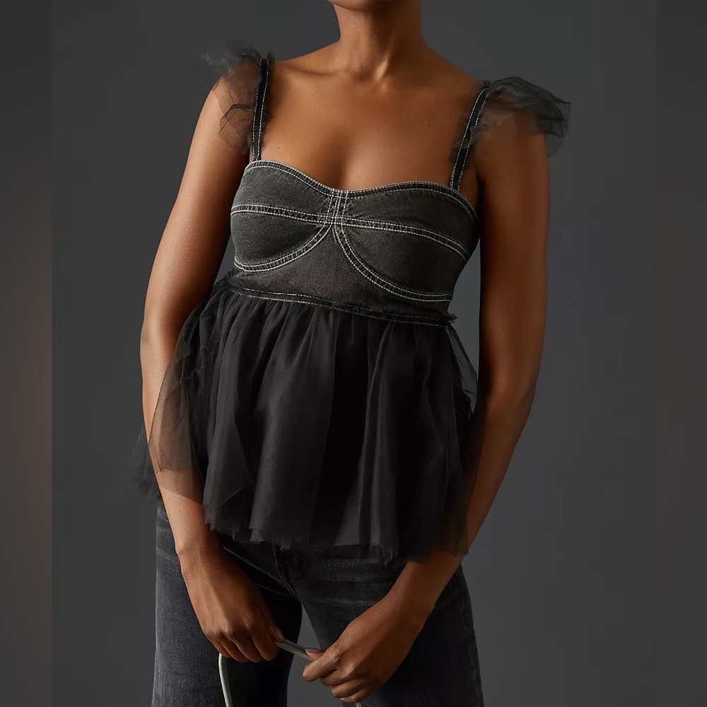 Pilcro {Anthropologie} Tulle Babydoll Blouse